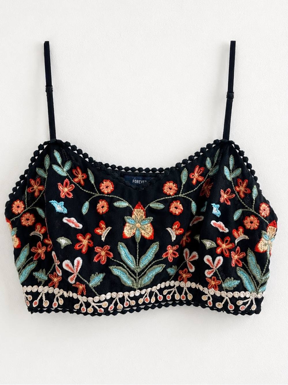Forever 21 Boho Floral Embroidered Bralette Crop Top - Size Small, EUC